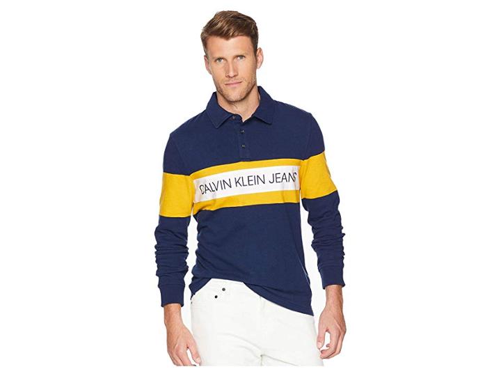 Calvin Klein Jeans Logo Rugby Shirt (royal Navy) Men's Clothing