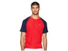 Fila Heritage Tennis Textured Crew (chinese Red/navy) Men's Short Sleeve Pullover