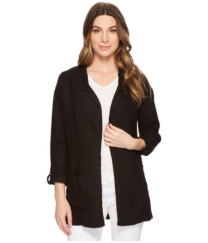 Three Dots Woven Linen Blazer (black) Women's Jacket