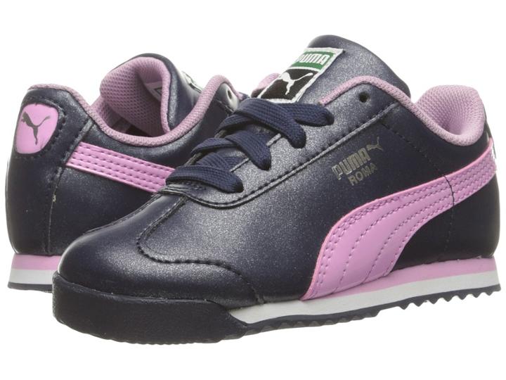 Puma Kids Roma Glitter Inf (toddler) (peacoat/pastel Lavender) Girls Shoes
