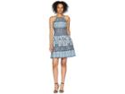 Vince Camuto Printed Scuba Halter Fit And Flare Dress (blue Multi) Women's Dress