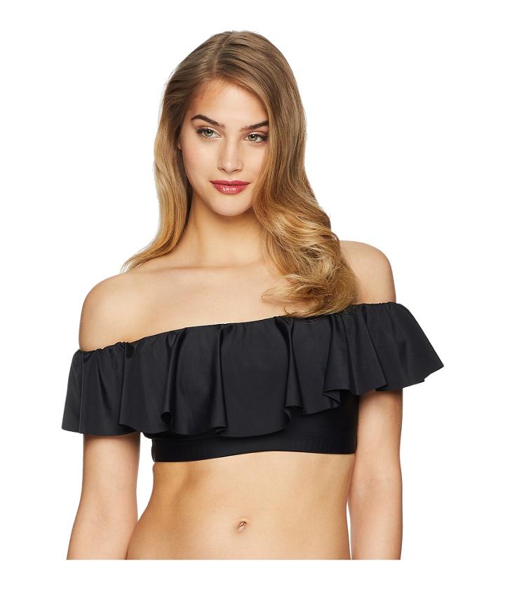 Unique Vintage Ramona Off Shoulder Top (solid Black) Women's Swimwear