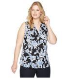 Vince Camuto Specialty Size Plus Size Sleeveless Exotic Woodblock Floral V-neck Blouse (rich Black) Women's Blouse