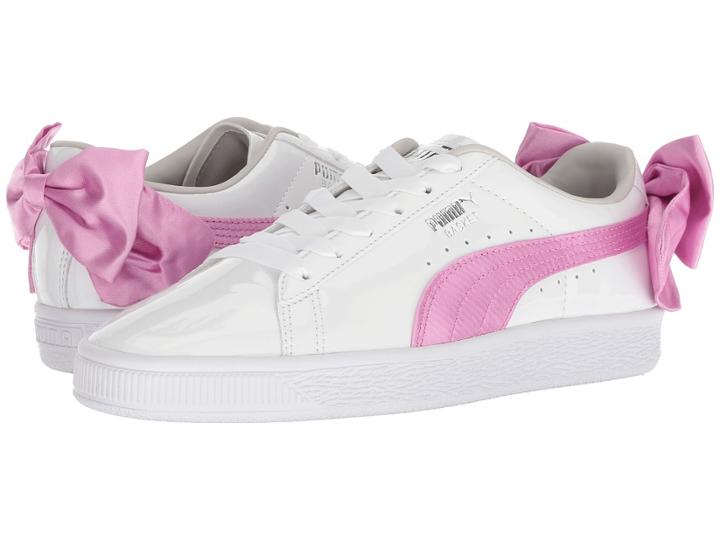 Puma Kids Basket Bow Patent (big Kid) (puma White/orchid/gray/violet) Girl's Shoes