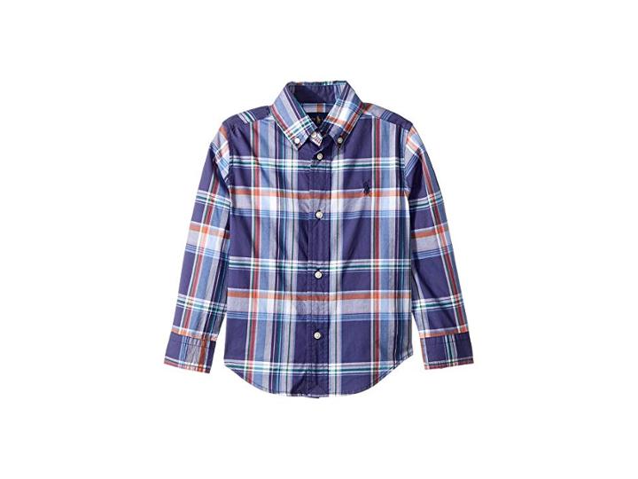 Polo Ralph Lauren Kids Plaid Stretch Cotton Shirt (toddler) (navy Multi) Boy's Clothing
