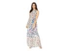 Juicy Couture Sw Floral Print Mix Pleated Maxi Dress (eggshell/sweat Cornflower) Women's Clothing