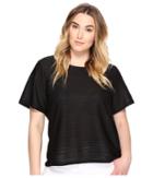 Calvin Klein Plus Plus Size Short Sleeve Sheer Stripe Top (black) Women's Clothing