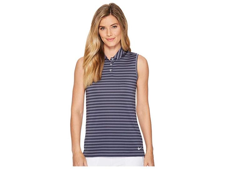 Nike Golf Dry Sleeveless Striped Polo (thunder Blue/light Carbon/flat Silver) Women's Sleeveless