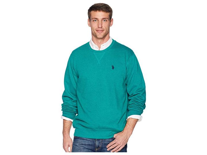 U.s. Polo Assn. Pop Over Crew Neck Fleece (peacock Heather) Men's Clothing