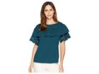 B Collection By Bobeau Brynlee Lace Trim Tee (deep Teal) Women's T Shirt