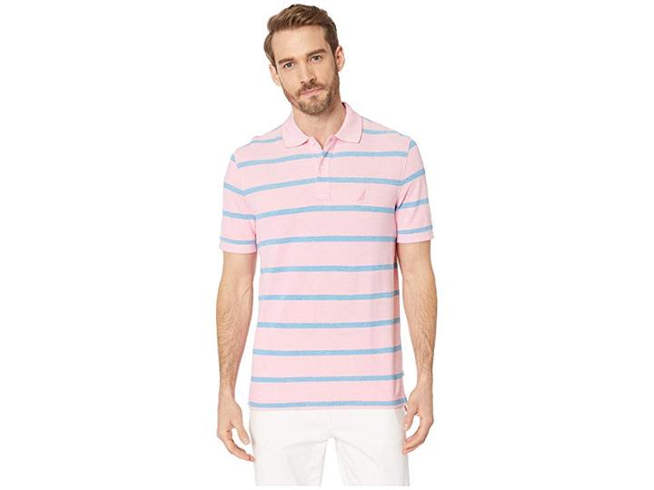 Nautica Short Sleeve Kailua Stripe Oxford Shirt (carnation) Men's Clothing