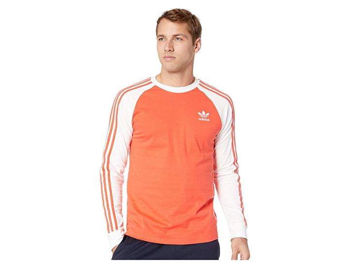 Adidas Originals 3-stripes Long Sleeve Tee (bright Red) Men's T Shirt