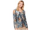 Tribal Bell Sleeve Cold Shoulder Top (blue Jay) Women's Long Sleeve Pullover