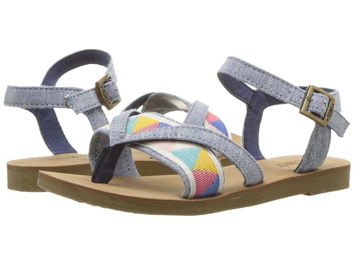 Toms Kids Lexie (little Kid/big Kid) (blue Slub Chambray/tribal) Girl's Shoes