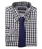 Nick Graham Multi Gingham Check Stretch Shirt With Micro Solid Dobby Tie (purple) Men's Long Sleeve Button Up