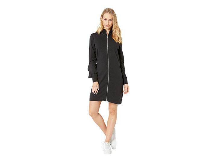 Bebe Zip Front Ruffle Back Dress (jet Black) Women's Dress