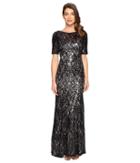 Adrianna Papell Short Sleeve Sequin Lace Mermaid Gown (midnight/nude) Women's Dress