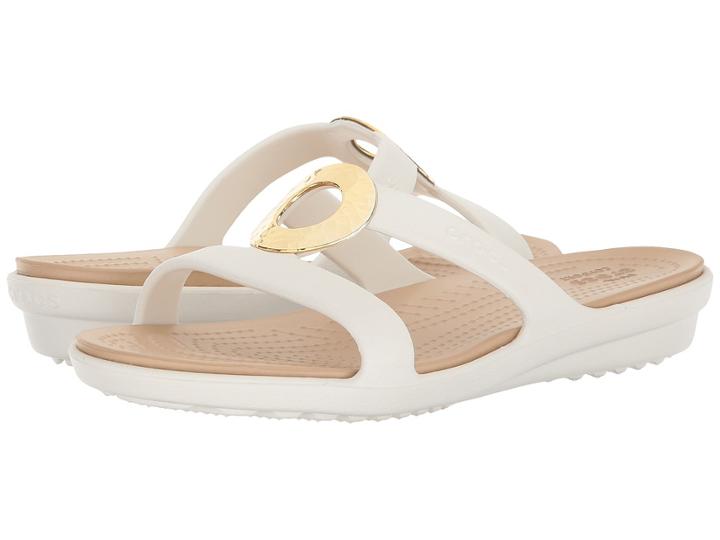 Crocs Sanrah Hammered Metallic Sandal (oyster/gold) Women's  Shoes