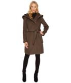 Cole Haan Hooded Asymmetrical Zip Front Coat (light Brown) Women's Coat