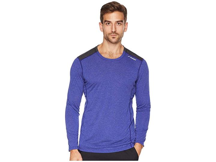 Brooks Distance Long Sleeve Shirt (heather Basin/heather Black) Men's Long Sleeve Pullover