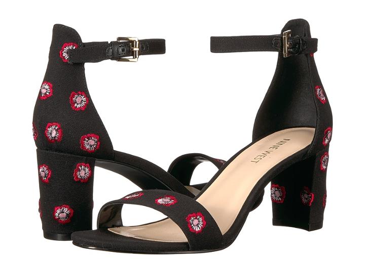 Nine West Pruce Block Heel Sandal (black Multi/black Embroidered Ditsy Cabbage Floral Lightweight) High Heels