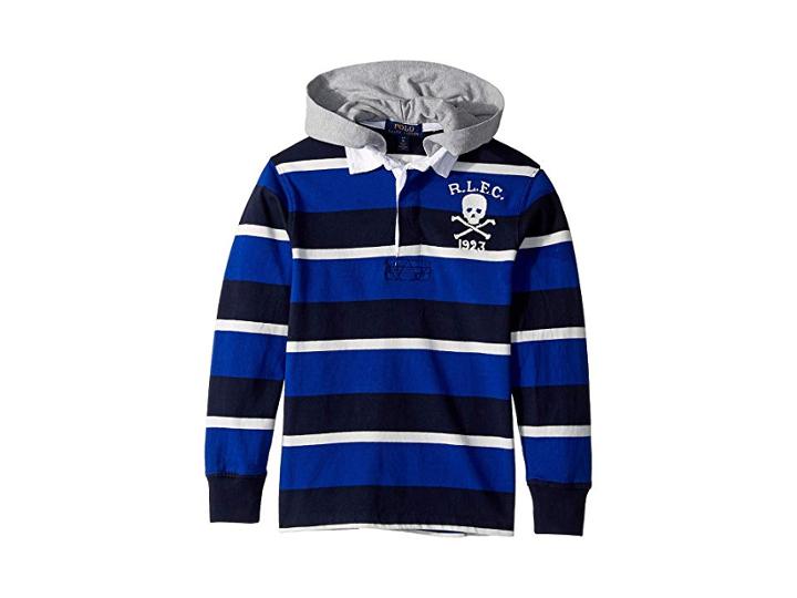 Polo Ralph Lauren Kids Striped Cotton Hooded Rugby Shirt (big Kids) (royal Multi) Boy's Clothing