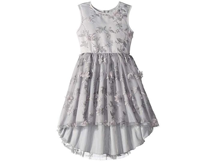 Nanette Lepore Kids Lurex Tulle High-low Dress W/ 3d Flowers (little Kids/big Kids) (silver) Girl's Dress