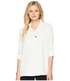 Calvin Klein V-neck Roll Tab Top (cream) Women's Clothing