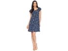 Cece Puffed Sleeve Graceful Floral Knit Dress (naval Navy) Women's Dress