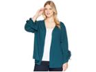 B Collection By Bobeau Plus Size Nia Ruched Sleeve Knit Cardigan (teal) Women's Sweater
