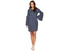 Eci Windowpane Shift Dress With Tie String Sleeves (navy/ivory) Women's Dress