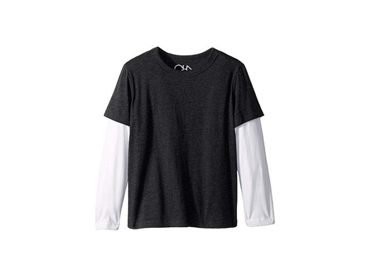 Chaser Kids Extra Soft Twofer Long Sleeve Tee (little Kids/big Kids) (black/white) Boy's Long Sleeve Pullover