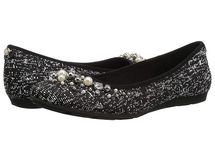 Anne Klein Aveline (black/white Multi/light Fabric) Women's Flat Shoes