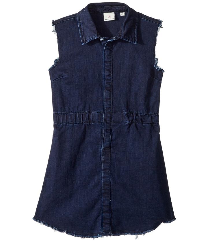 Ag Adriano Goldschmied Kids Rosanna Raw Hem Indigo Knit Shirtdress (big Kids) (indigo) Girl's Dress