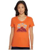 Life Is Good Happy Trails Mountain Crusher Vee (tropical Orange) Women's Clothing