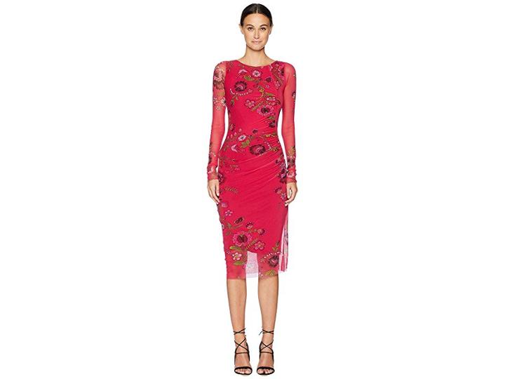 Fuzzi Long Sleeve Fitted Folk Flower Dress (petunia) Women's Dress