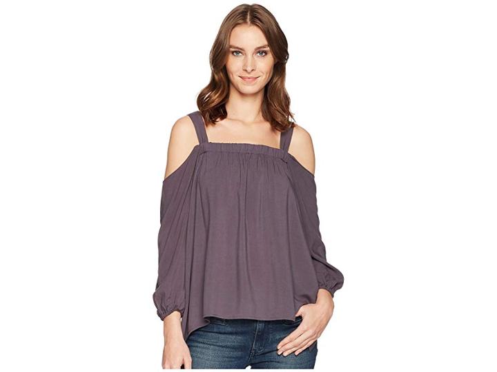 Cruel Long Sleeve Rayon Cold Shoulder Peasant Top (charcoal) Women's Clothing