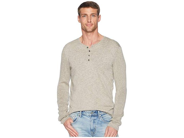 John Varvatos Star U.s.a. Long Sleeve Plated Henly W/ Rib Detail (rye) Men's Long Sleeve Pullover
