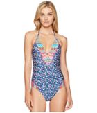 Laundry By Shelli Segal Patchwork Floral Plunge One-piece (multi) Women's Swimsuits One Piece