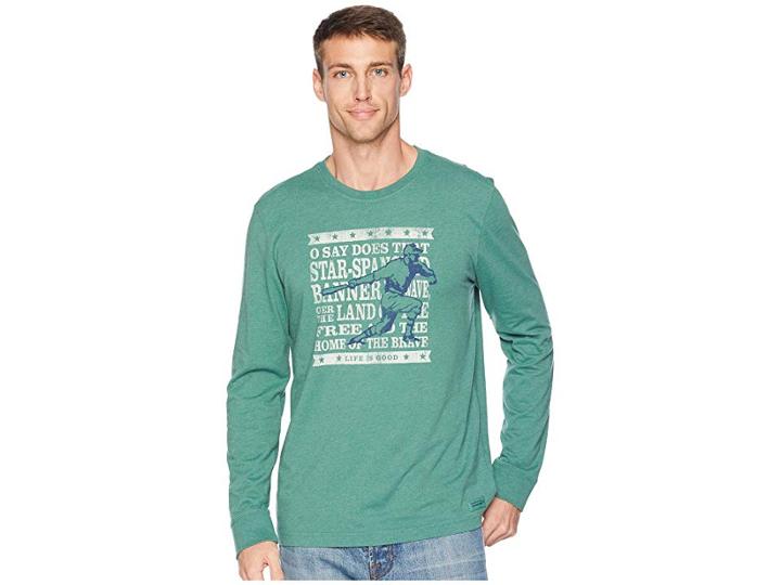 Life Is Good Brave Baseball Crusher Long Sleeve T-shirt (heather Forest Green) Men's T Shirt