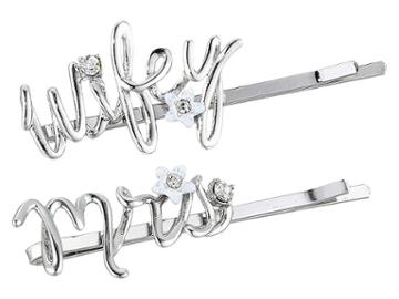 Betsey Johnson Blue By Betsey Johnson Mrs And Wifey Flower Hair Pin Set (crystal) Hair Accessories