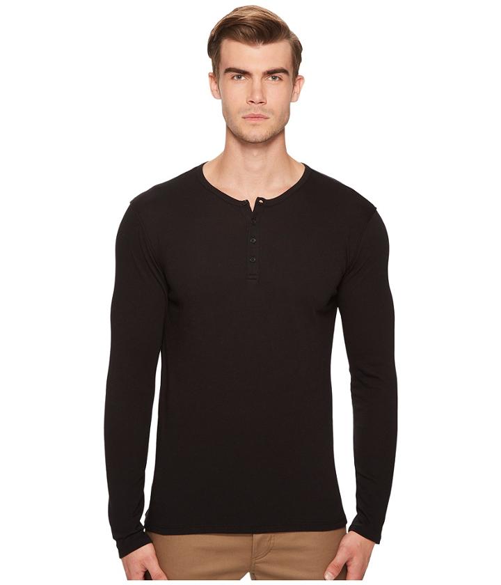 Vince Raw Edge Henley (black) Men's Clothing