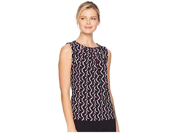 Tommy Hilfiger Printed Bead Neck Knit Top (black/currant Multi) Women's Clothing