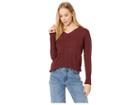 Pink Rose Long Sleeve V-neck Pullover Cable Sweater W/ Lace-up Side (burgundy Bloom) Women's Sweater
