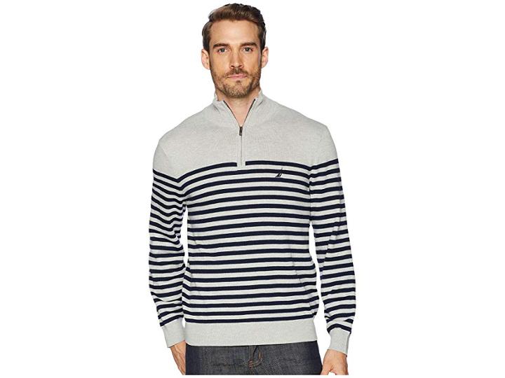 Nautica 12 Gauge 1/2 Zip Bretton Sweater (grey Heather) Men's Sweater