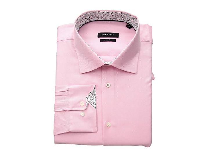 Bugatchi Shaped Fit Long Sleeve Woven Shirt (pink) Men's Clothing