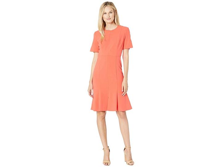 Donna Morgan Crepe Short Split Sleeve Fit And Flare Dress (tea Rose) Women's Dress