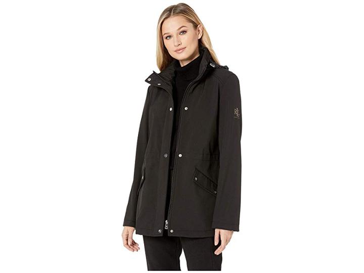 Lauren Ralph Lauren Soft Shell Snap Front With Zip Pockets (black) Women's Coat