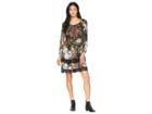 Miss Me Floral Printed Dress With Lace Trim (black) Women's Dress