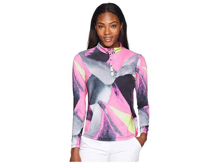 Jamie Sadock Nori Print Sunsense(r) 1/4 Snap Long Sleeve Top With 50 Uvp (pinkterest) Women's Clothing
